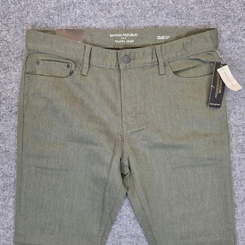 NWT Banana Republic Travel Jeans Mens 32x30 Green Slim Fit Stretch Casual Pants